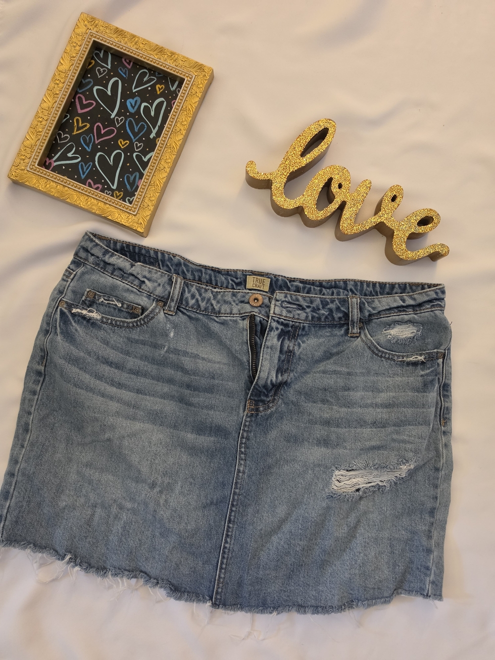 True Craft Light Blue Distressed Denim Mini Skirt Size 15 Juniors